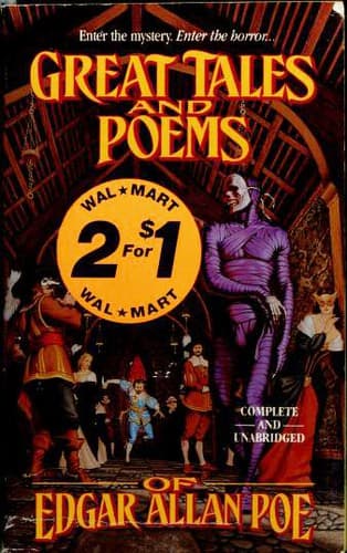 Cover of Great Tales and Poems of Edgar Allan Poe (Black Cat / Cask of Amontillado / Descent Into the Maelstrom / Fall of the House of Usher / Hop-Frog / Ligeia / Masque of the Red Death / Metzengerstein / Ms. Found in a Bottle / Murders in the Rue Morgue / Never Bet the Devil Your Head / Oval Portrait / Pit and the Pendulum / Premature Burial / Purloined Letter / Sphinx / Tell-Tale Heart)