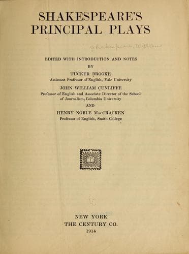 Cover of Shakespeare's Principal Plays (Antony and Cleopatra / As You Like It / Coriolanus / Cymbeline / Hamlet / Julius Caesar / King Henry IV. Part 1 / King Henry IV. Part 2 / King Henry V / King Lear / King Richard II / Macbeth / Merchant of Venice / Midsummer Night's Dream / Much Ado About Nothing / Othello / Romeo and Juliet / Tempest / Twelfth Night / Winter's Tale)