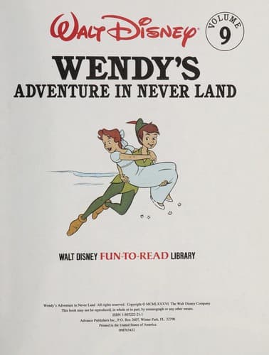 Cover of Wendy's adventure in never land